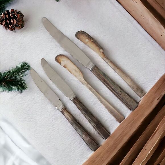 Vintage Sheraton Hotel Flatware Silver Plate Logo Knives Knife Set Of 5 Mixed. - Picture 5 of 15